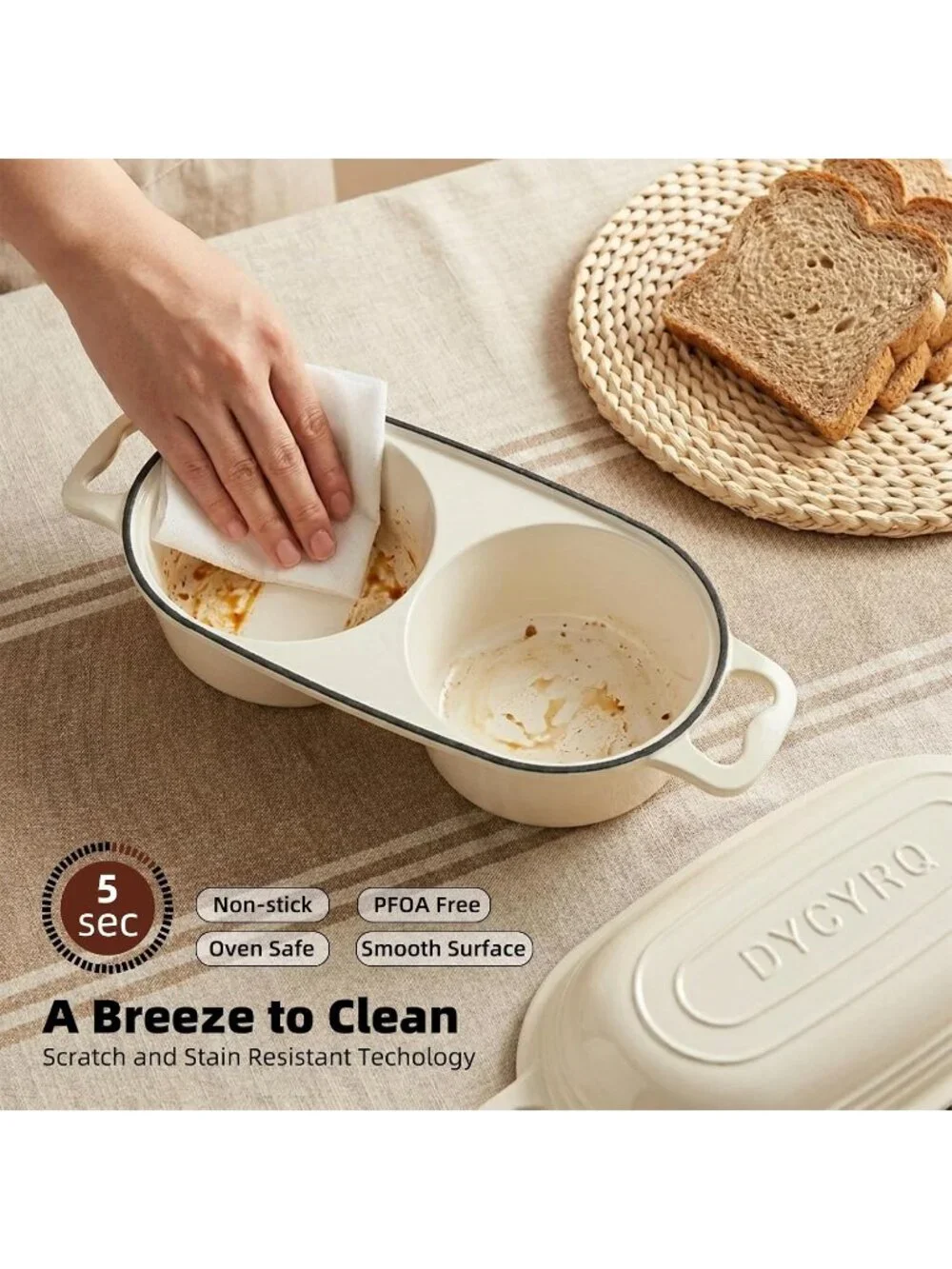 16cm Cream White Cast Iron Double Round Bread Loaf Pot with Lid Mini Dutch Oven